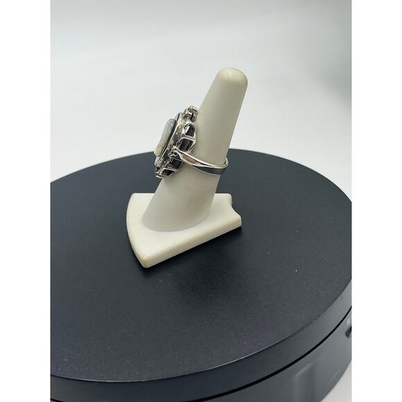 SU Vintage Sterling Silver Black OnyxCameo Ornate Filigree Setting Ring Sz 7.25 - Picture 3 of 8